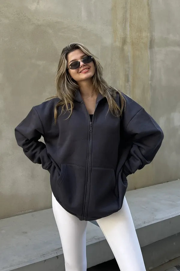 Zip-up Brushed Oversize Sweatshirt