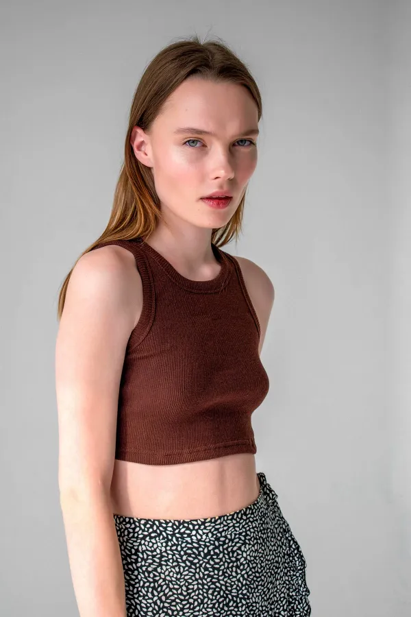 Fitilli Süper Crop Halter Yaka Örme Atlet