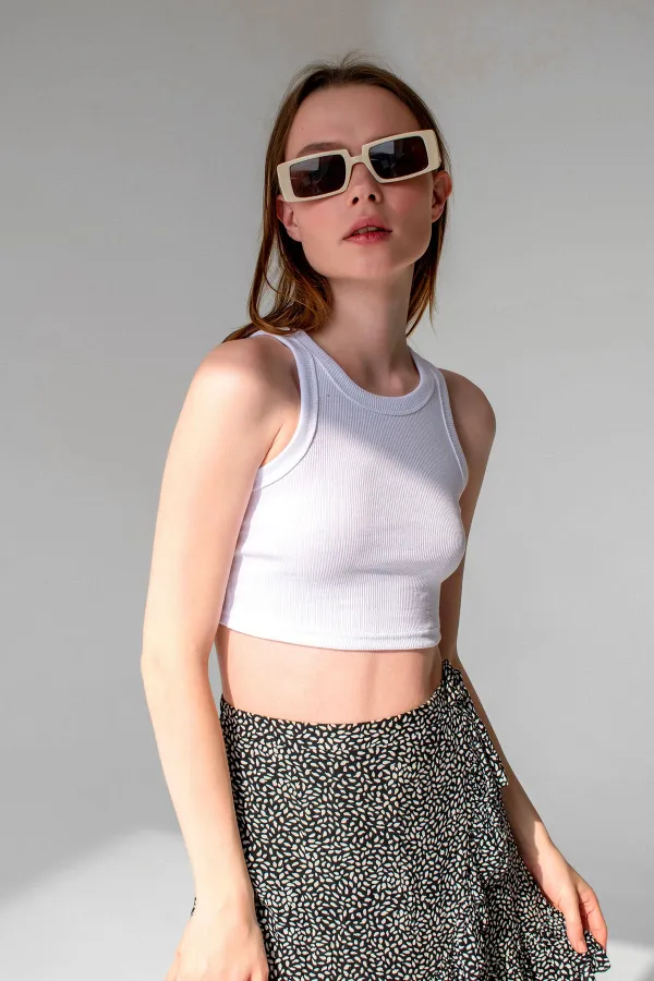 Fitilli Süper Crop Halter Yaka Örme Atlet