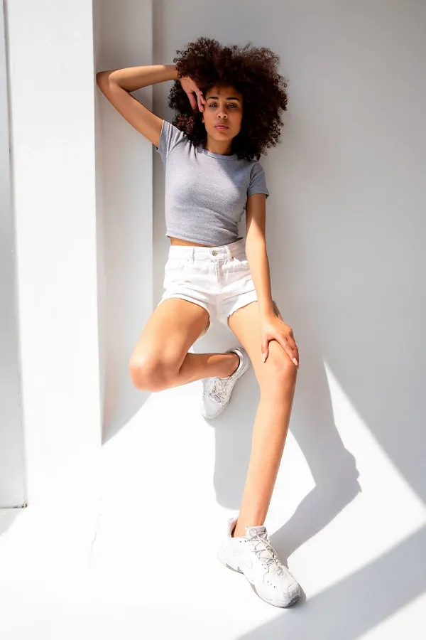 T-shirt basique à col rond côtelé