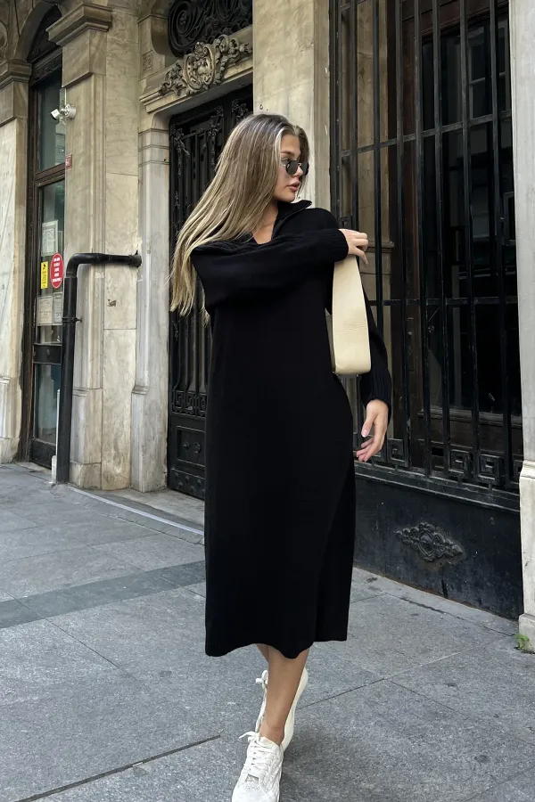 Robe en maille ample à col montant et fermeture éclair