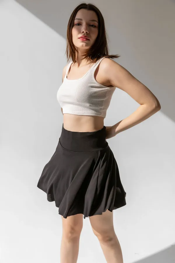 Yüksek Bel Cepli Şort Etek