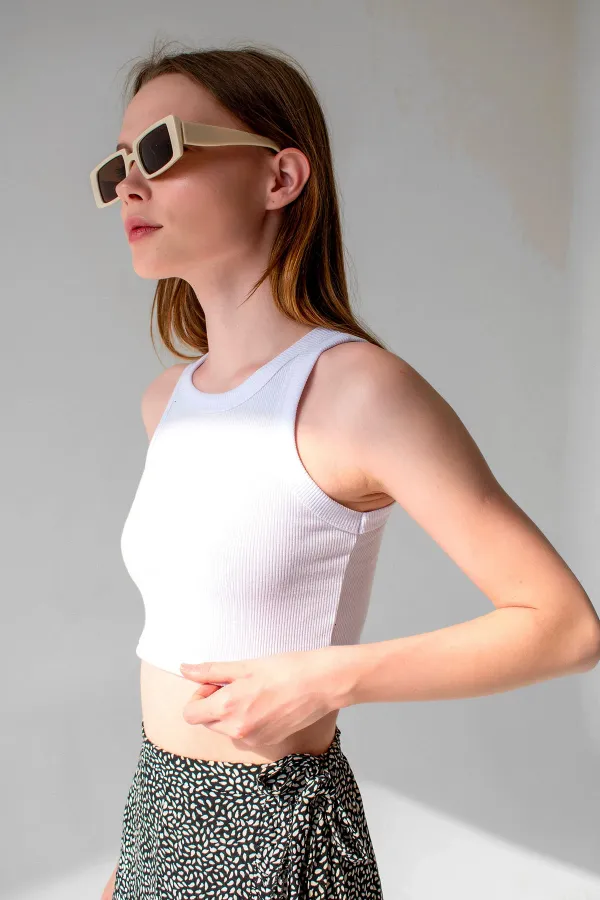 Fitilli Süper Crop Halter Yaka Örme Atlet