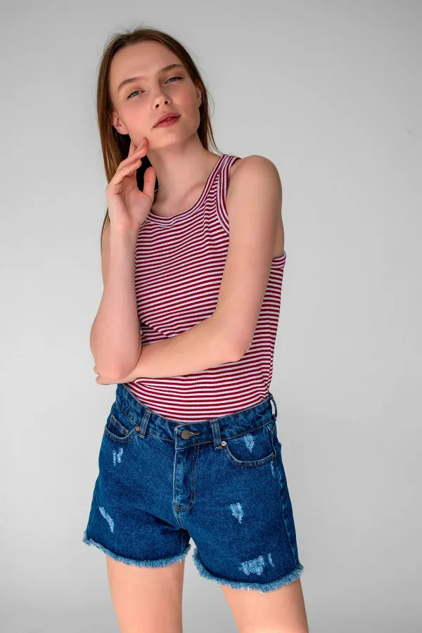 Çizgili Fitilli Halter Yaka Kolsuz Atlet