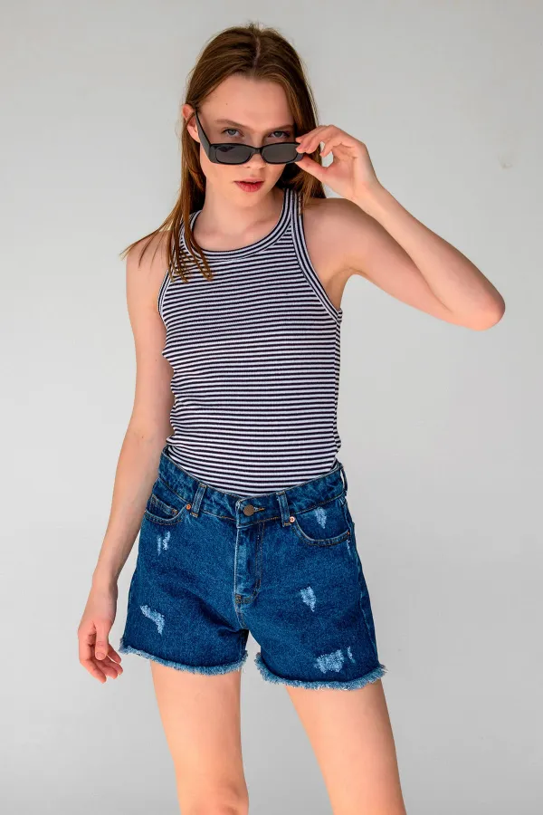 Débardeur sans manches à rayures côtelées et col halter