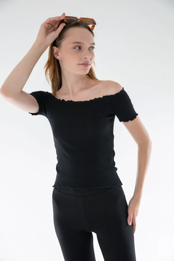 Örme Carmen Yaka Crop Bluz