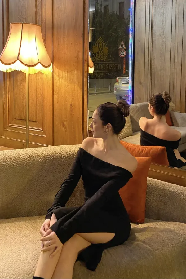 Madonna Collar Ribbed Knit Dress