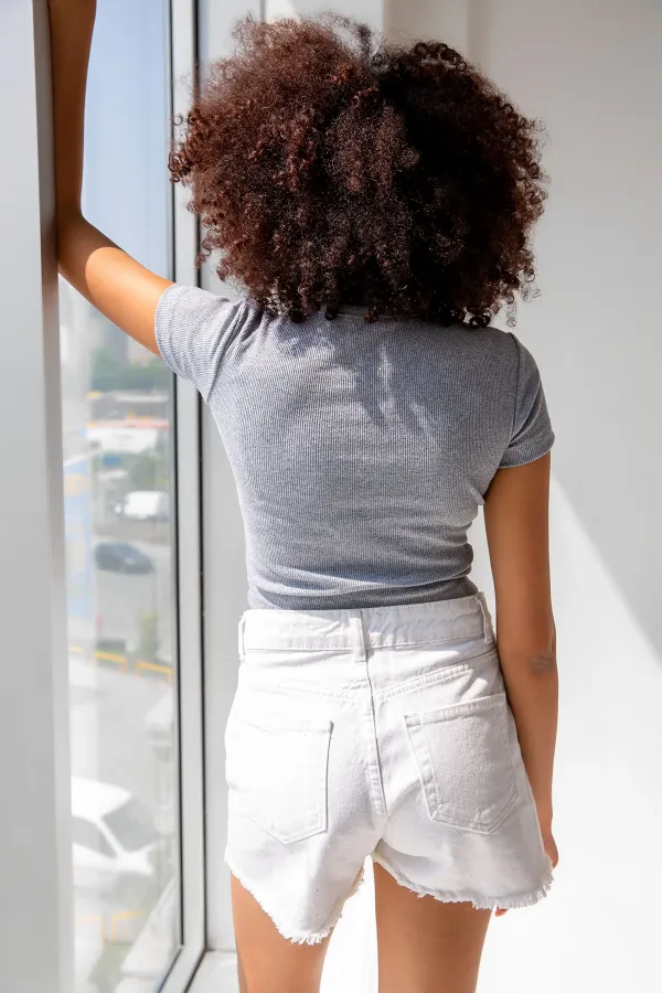 T-shirt basique à col rond côtelé