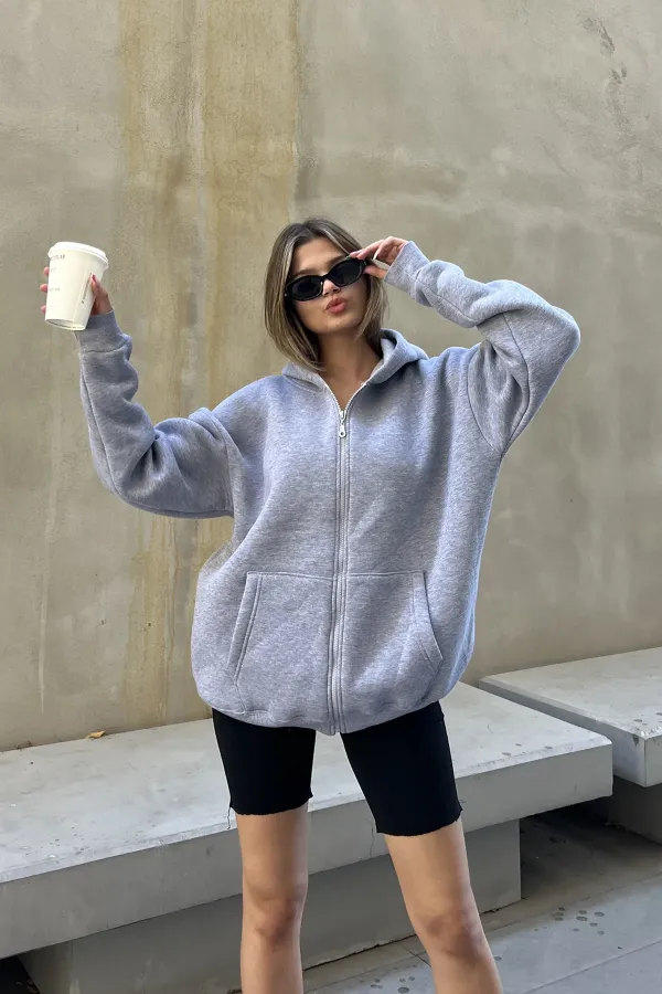 Zip-up Brushed Oversize Sweatshirt