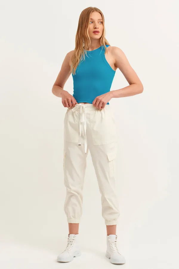 Fitilli Halter Yaka Örme Atlet