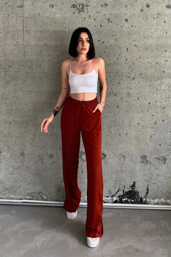 Yırtmaçlı Likralı Yüksek Bel Eşofman Altı