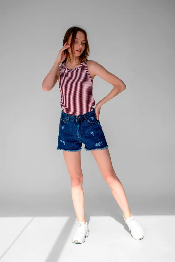 Çizgili Fitilli Halter Yaka Kolsuz Atlet