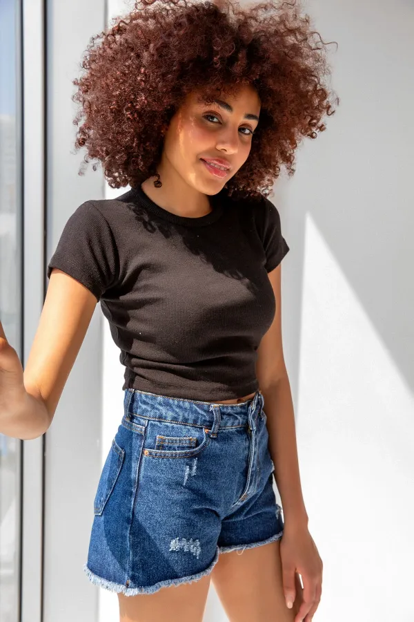 T-shirt basique à col rond côtelé