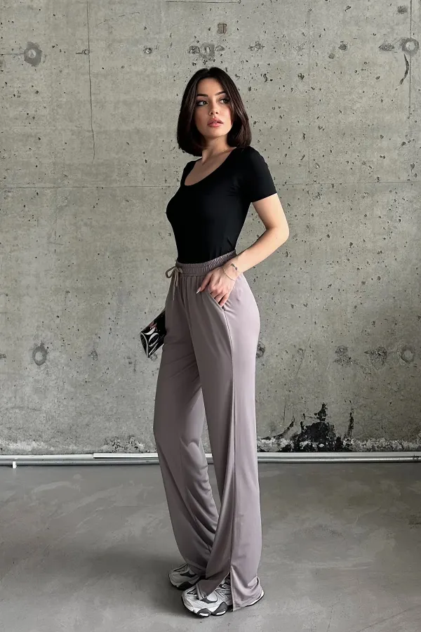 Yırtmaçlı Likralı Yüksek Bel Eşofman Altı