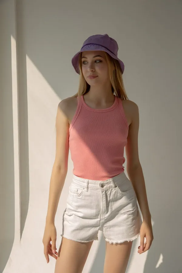 Ribbed Halter Neck Knitted Tank Top