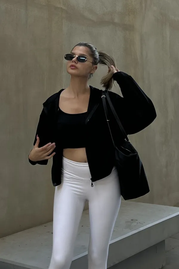 Hooded Zip-Up Crop Sweatshirt