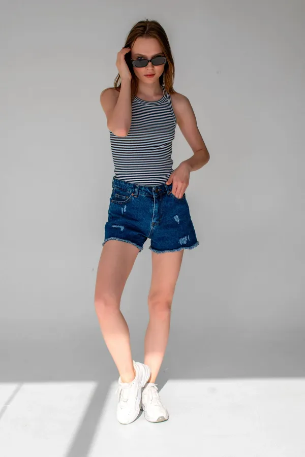 Débardeur sans manches à rayures côtelées et col halter