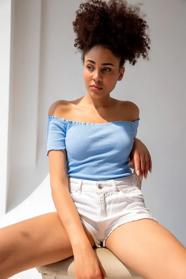 Örme Carmen Yaka Crop Bluz