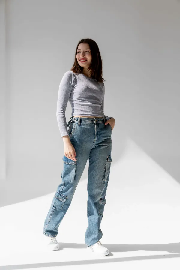 Chemisier côtelé à manches longues, t-shirt court en maille