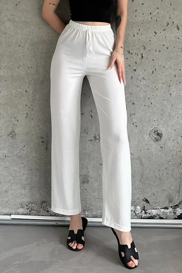 Pantalon taille haute en tissu gant élastiqué