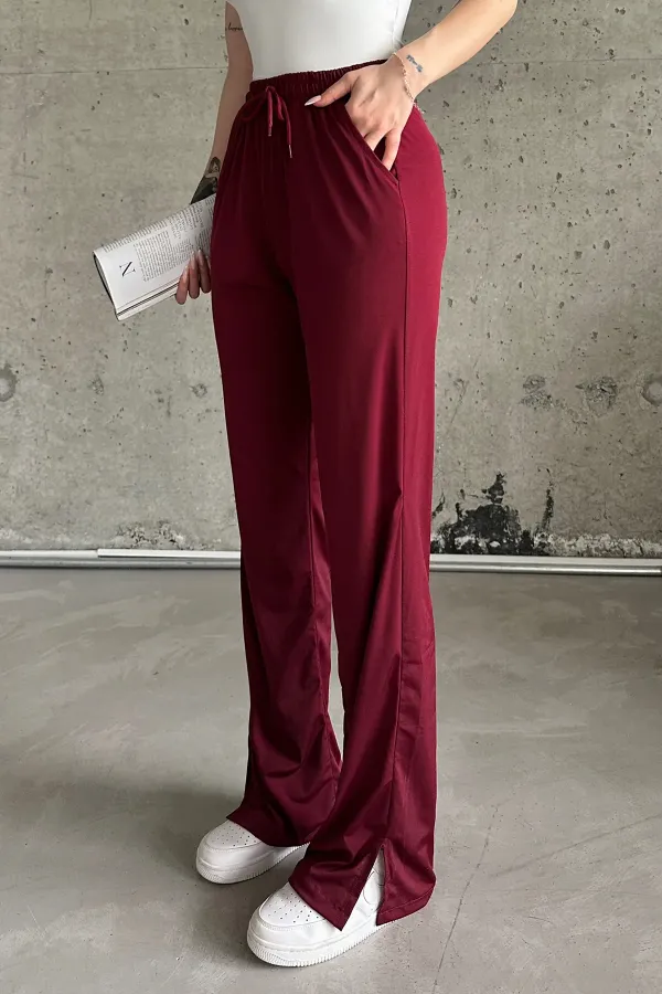 Pantalon de survêtement taille haute en lycra avec fente