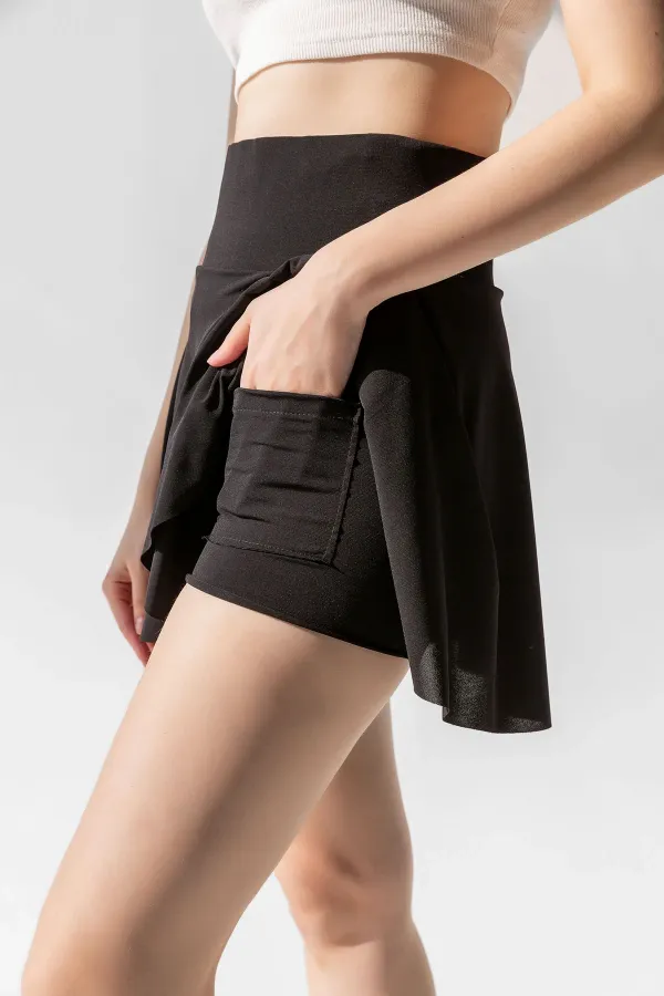 Yüksek Bel Cepli Şort Etek