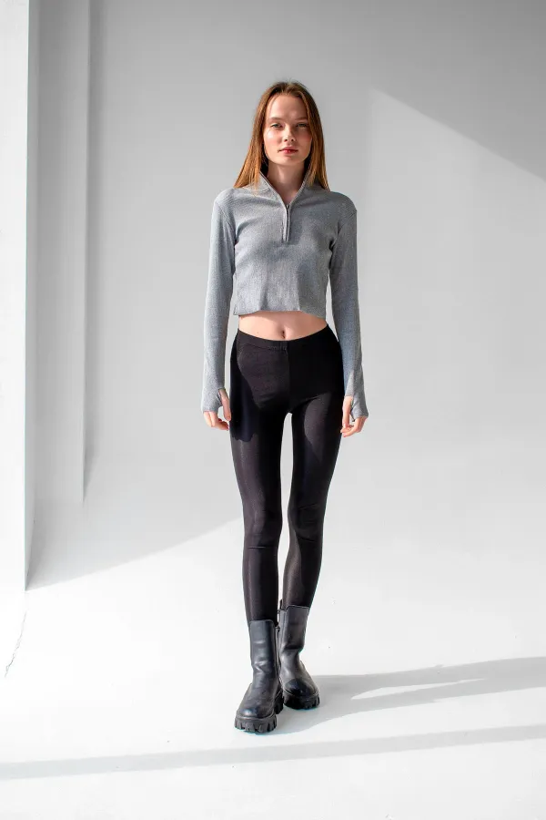 Ankle Detail Zip-Up Crop Blouse