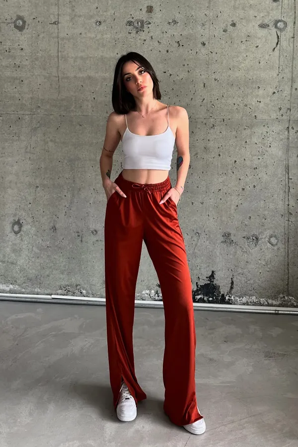 Yırtmaçlı Likralı Yüksek Bel Eşofman Altı