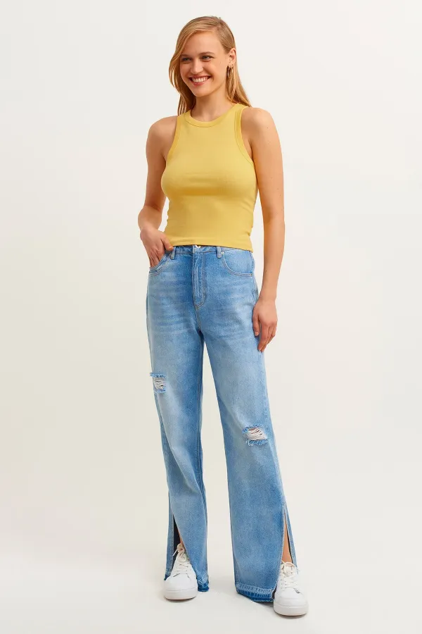 Débardeur côtelé à col halter