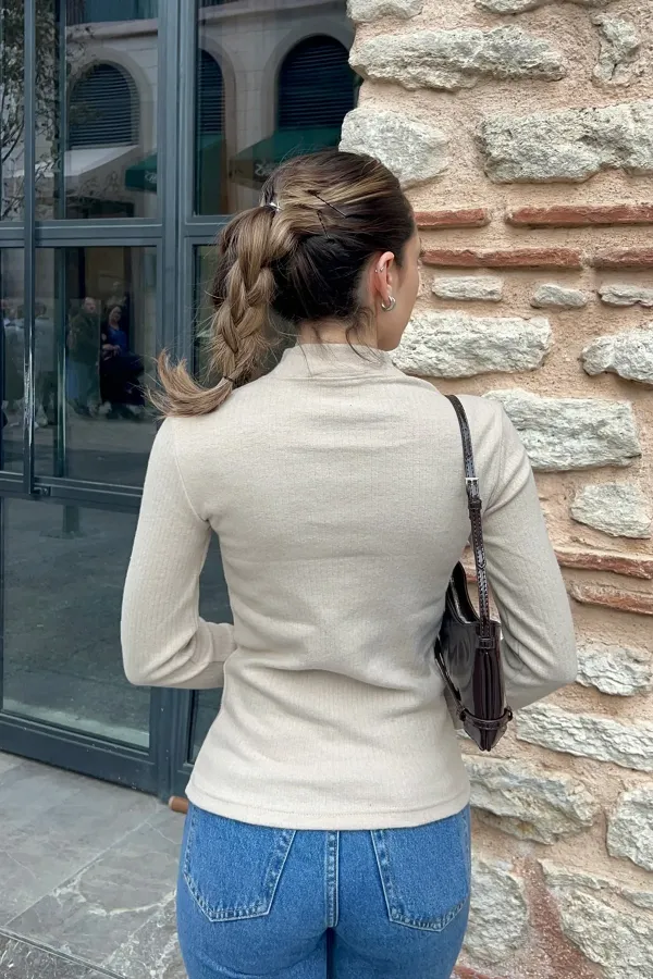 Yarım Balıkçı Yaka Fitilli Kazak