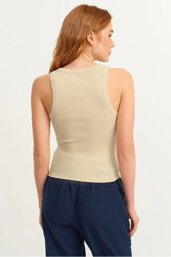 Ribbed Halter Neck Knitted Tank Top