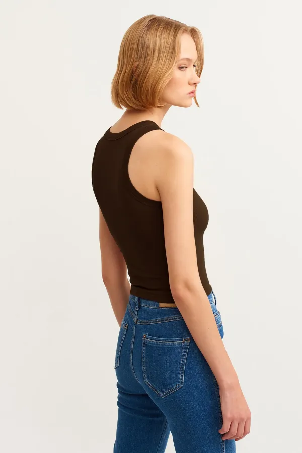 Ribbed Halter Neck Knitted Tank Top