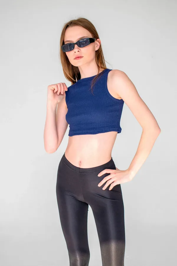 Fitilli Süper Crop Halter Yaka Örme Atlet