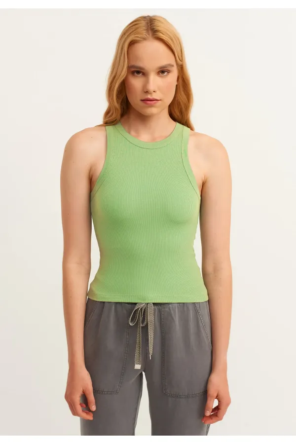 Ribbed Halter Neck Knitted Tank Top