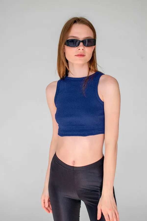 Fitilli Süper Crop Halter Yaka Örme Atlet