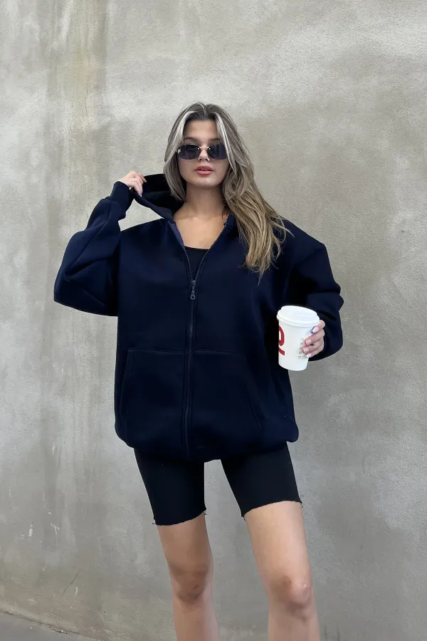 Zip-up Brushed Oversize Sweatshirt
