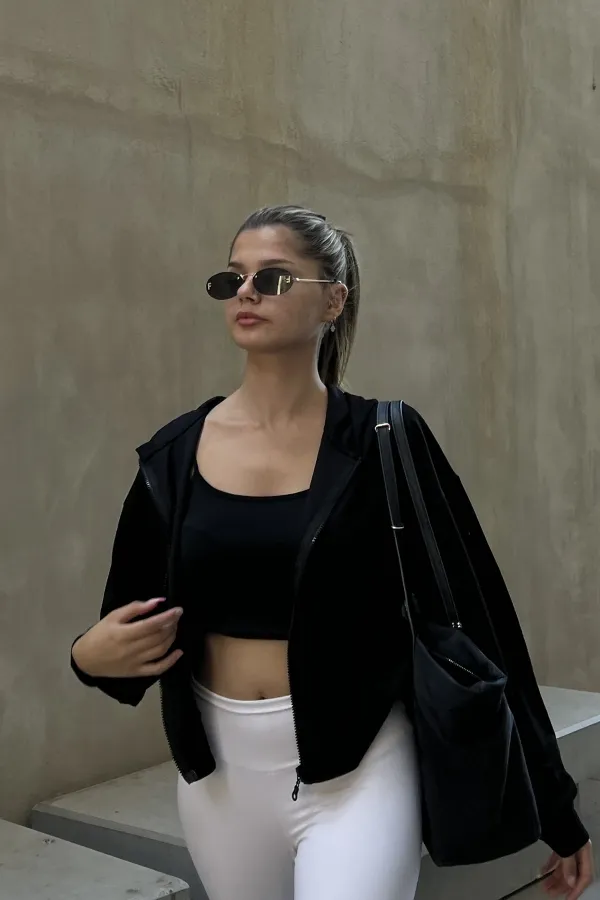 Hooded Zip-Up Crop Sweatshirt