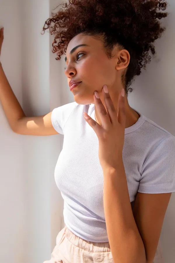 T-shirt basique à col rond côtelé