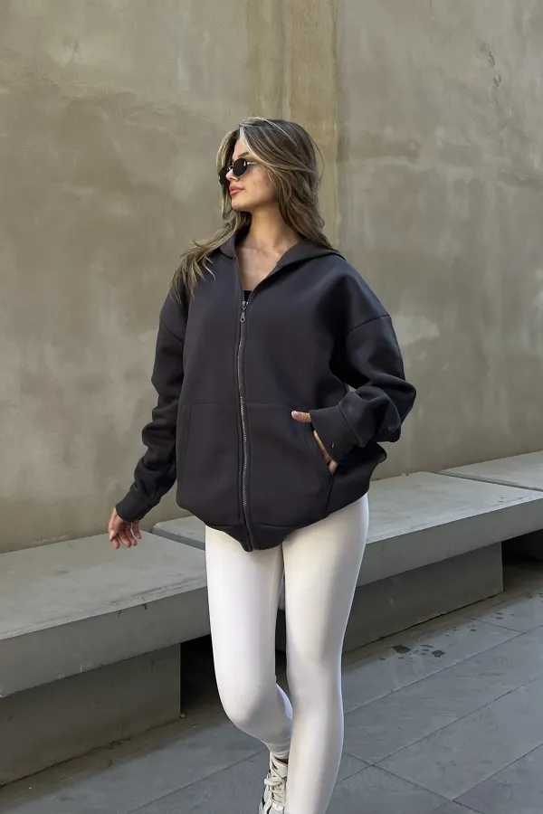 Zip-up Brushed Oversize Sweatshirt