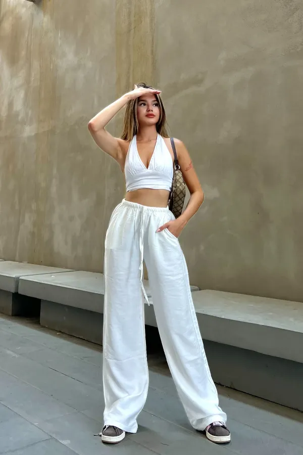 Linen Blend Loose Fit Trousers