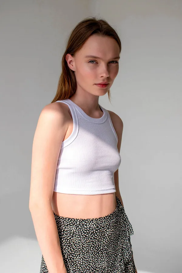 Fitilli Süper Crop Halter Yaka Örme Atlet