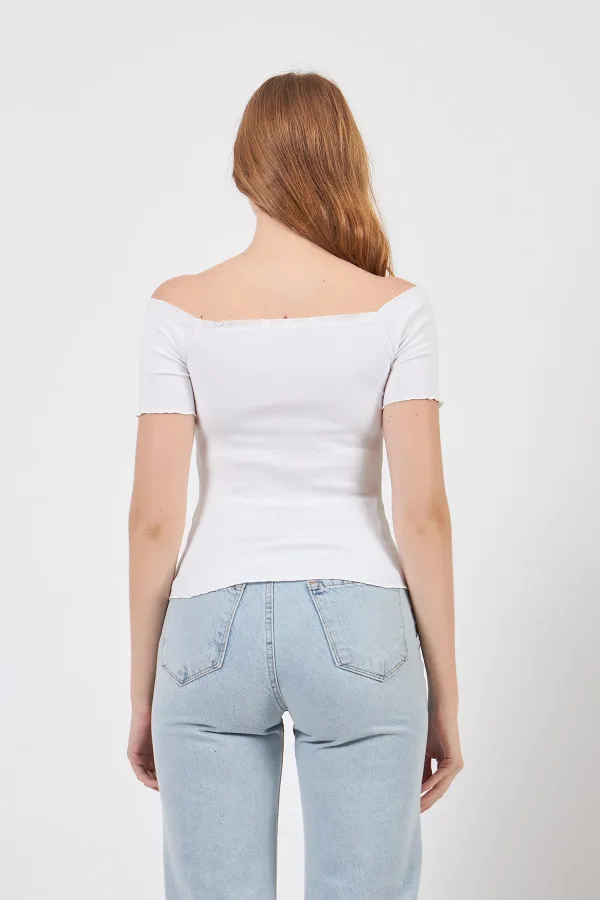 Örme Carmen Yaka Crop Bluz