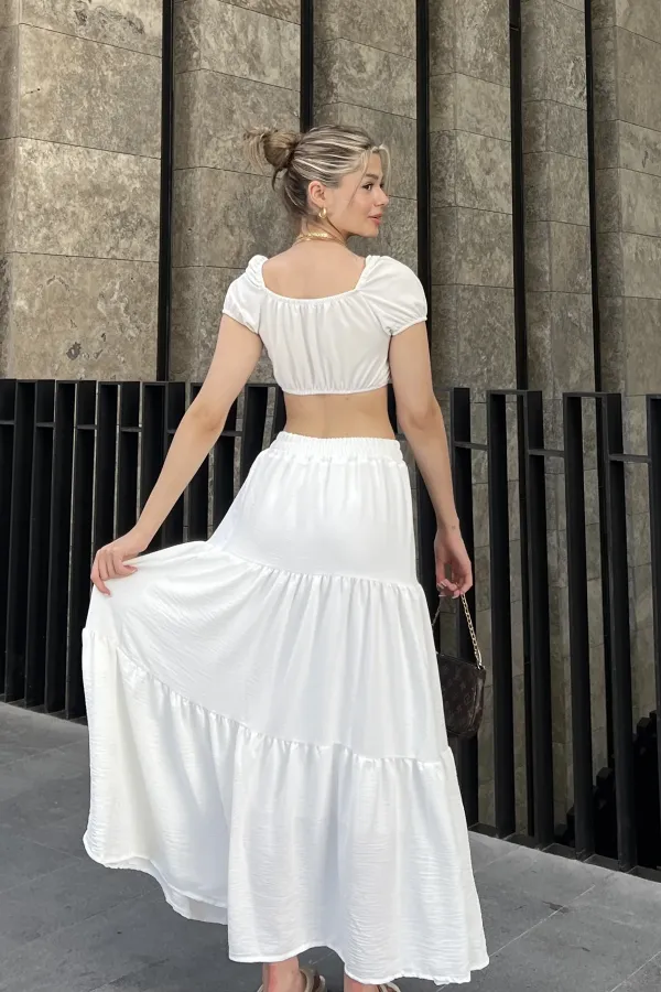 Pleated Layered Maxi Skirt