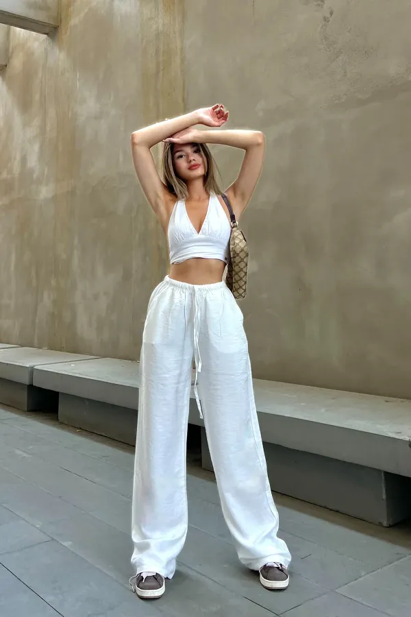 Linen Blend Loose Fit Trousers