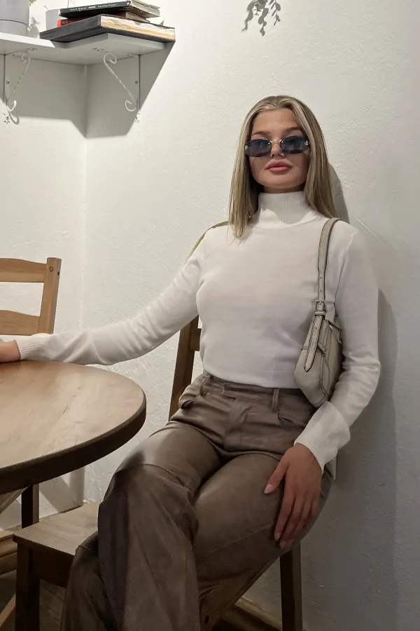 Turtleneck Loose Fit Knit Blouse