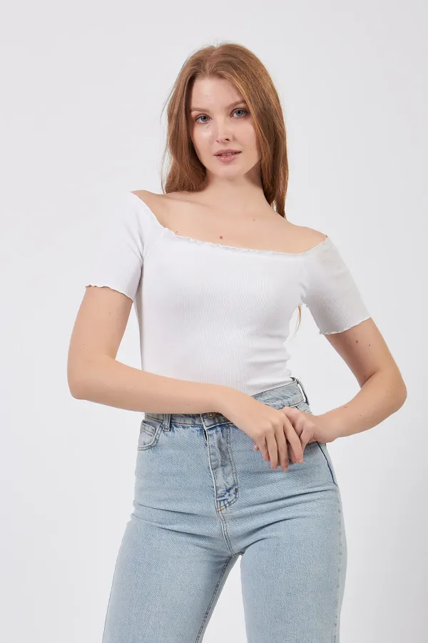 Örme Carmen Yaka Crop Bluz