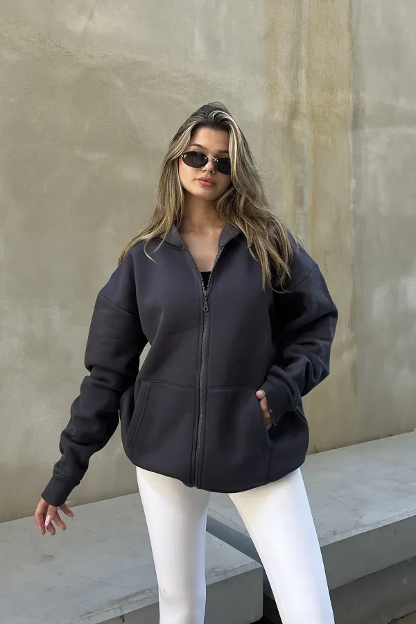 Zip-up Brushed Oversize Sweatshirt