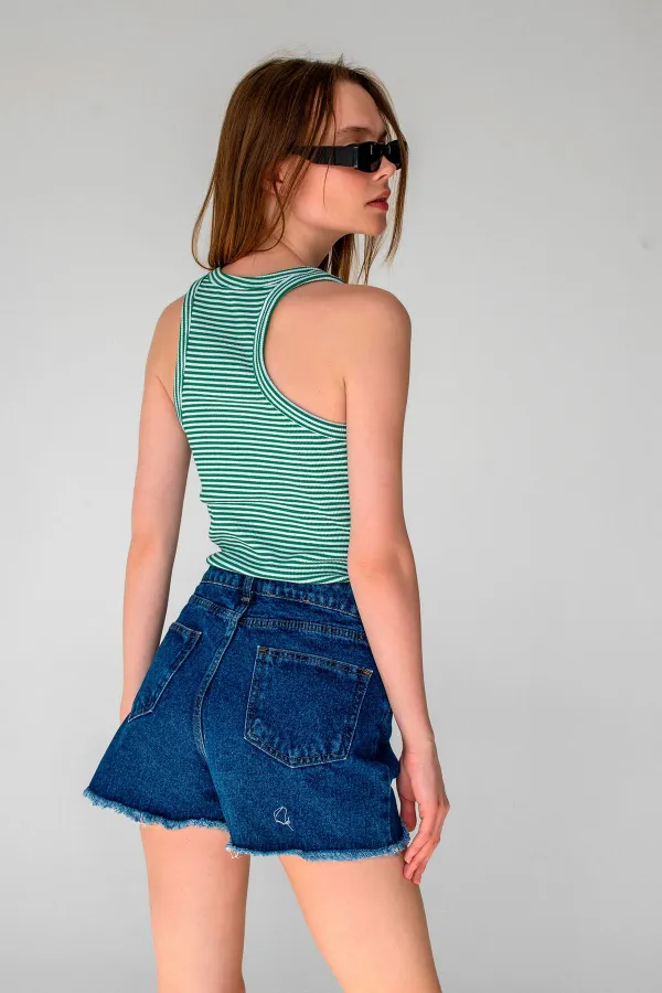 Çizgili Fitilli Halter Yaka Kolsuz Atlet