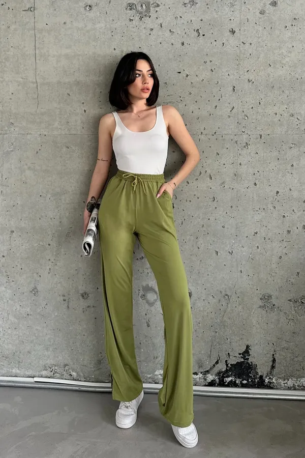 Yırtmaçlı Likralı Yüksek Bel Eşofman Altı