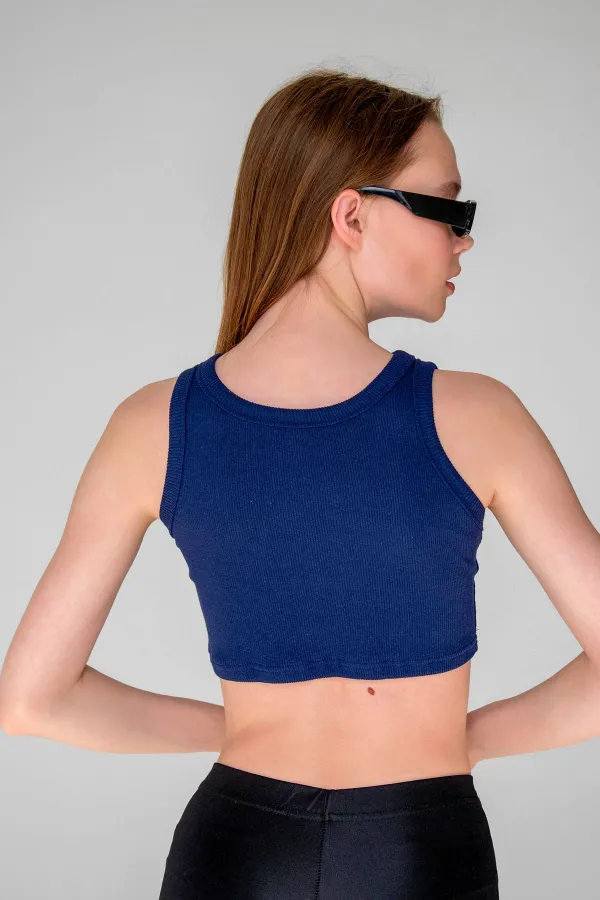 Fitilli Süper Crop Halter Yaka Örme Atlet